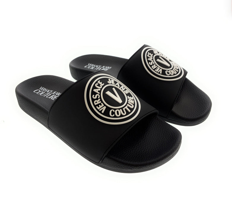 Versace Jeans Couture Mens Black Logo-Motif Slide Sandals