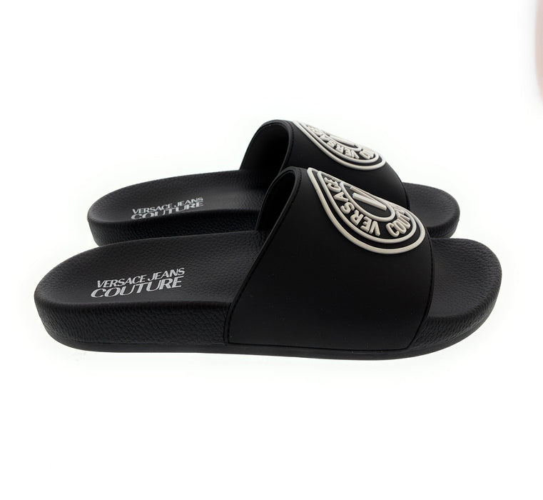 Versace Jeans Couture Mens Black Logo-Motif Slide Sandals