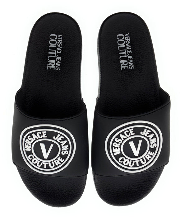 Versace Jeans Couture Mens Black Logo-Motif Slide Sandals