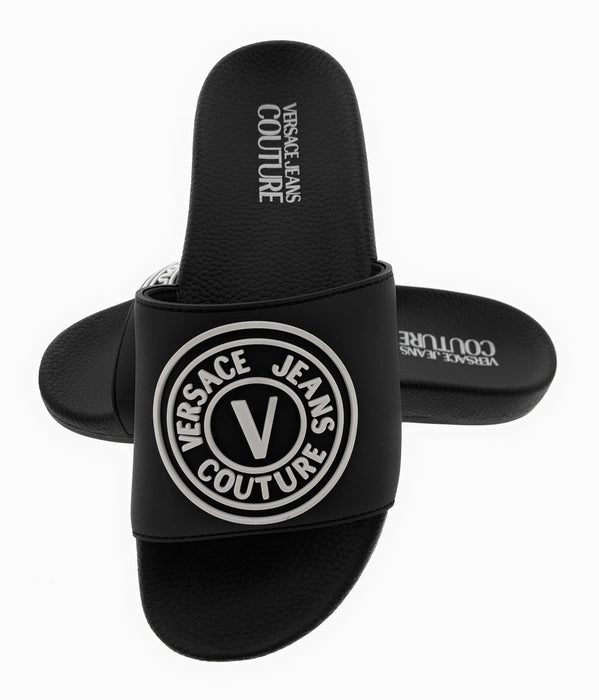 Versace Jeans Couture Mens Black Logo-Motif Slide Sandals