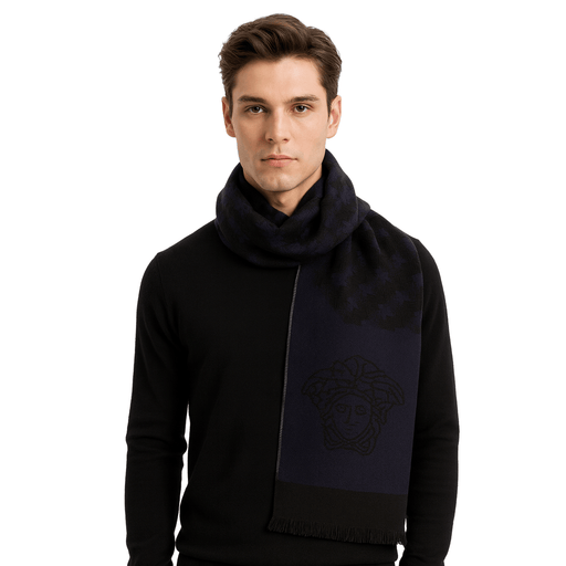 Versace IT00637 BLU Navy Blue 100% Wool Mens Scarf