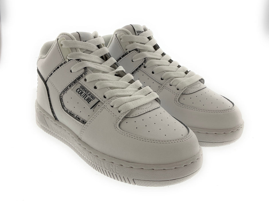 Versace Jeans Couture Womens Signature Mid Top Lace Up White Sneakers-