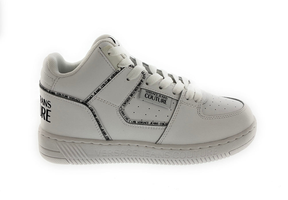 Versace Jeans Couture Womens Signature Mid Top Lace Up White Sneakers-