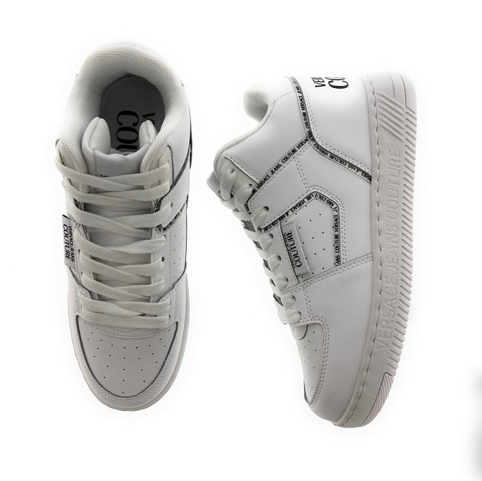Versace Jeans Couture Womens Signature Mid Top Lace Up White Sneakers-