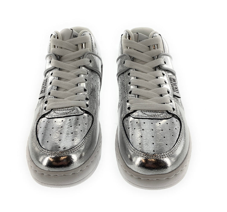 Versace Jeans Couture Womens Signature Mid Top Lace Up Silver Sneakers-