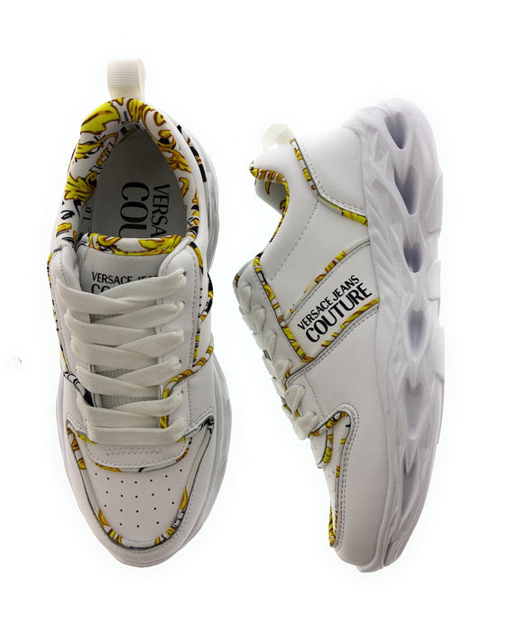 Versace Jeans Couture Womens Low Top Signature Baroque Trim White Sneakers-