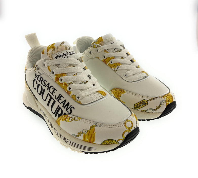 Versace Jeans Couture Womens Baroque-Inspired White Low-Top  Sneakers