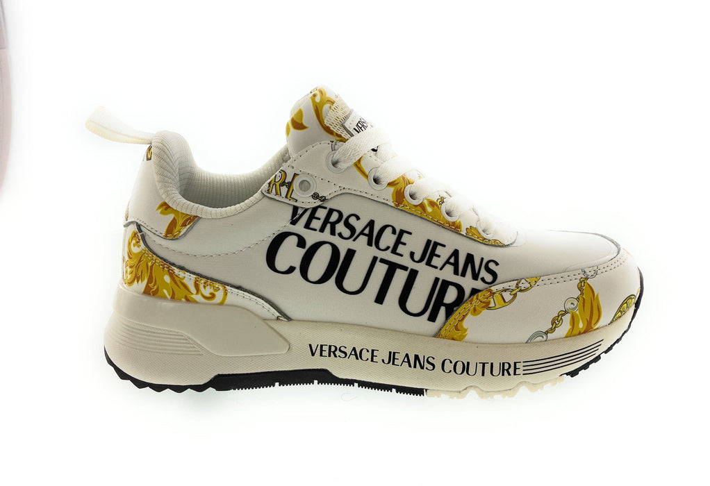 Versace Jeans Couture Womens Baroque-Inspired White Low-Top  Sneakers