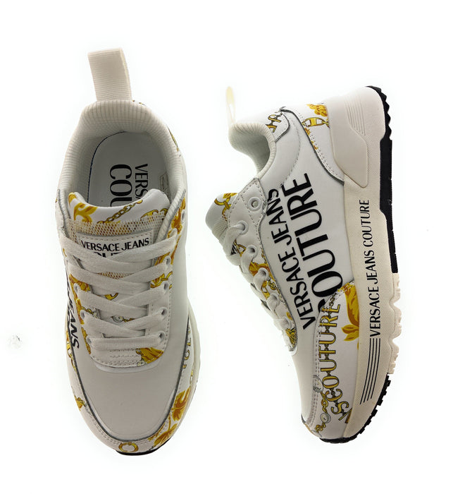 Versace Jeans Couture Womens Baroque-Inspired White Low-Top  Sneakers