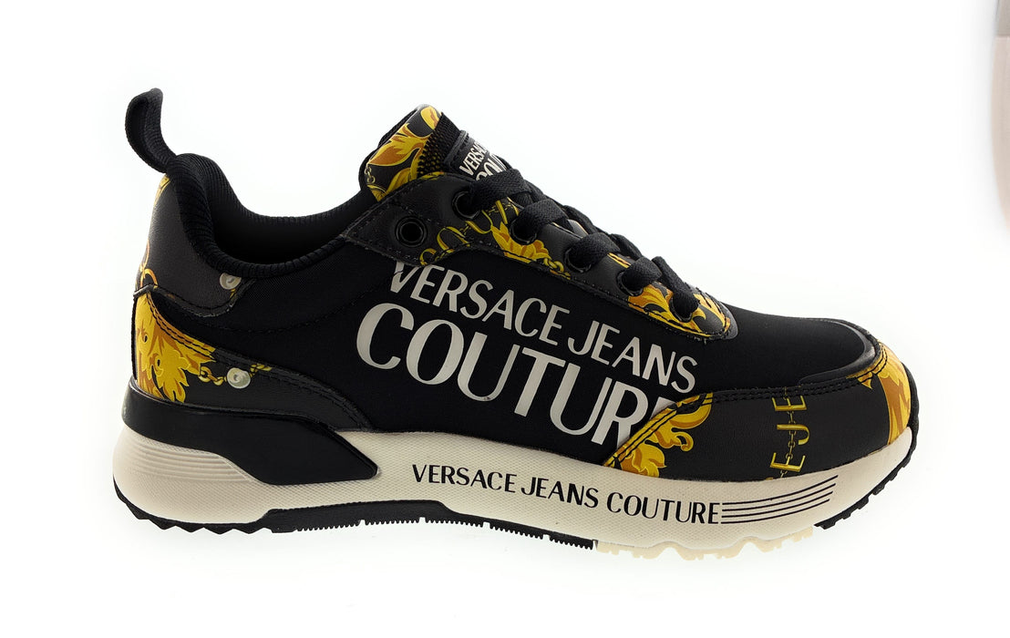 Versace Jeans Couture Womens Baroque-Print Black Chunky  Sneakers