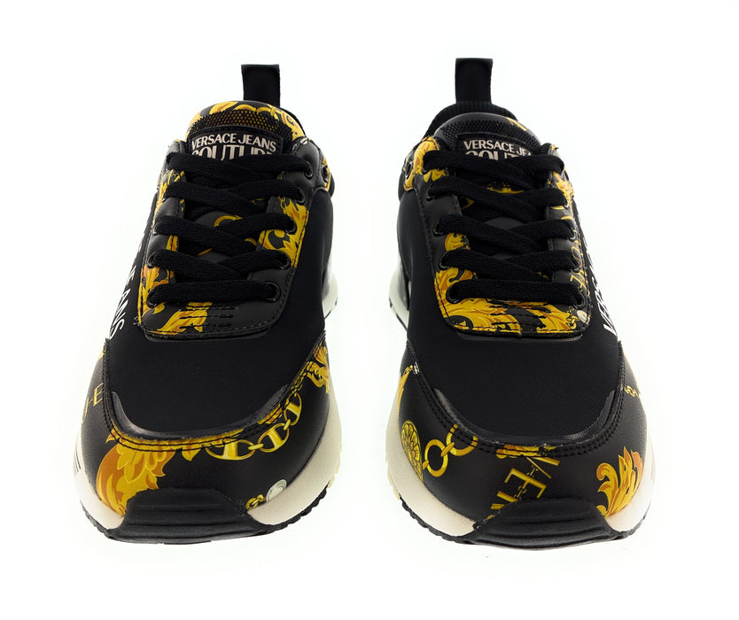 Versace Jeans Couture Womens Baroque-Print Black Chunky  Sneakers