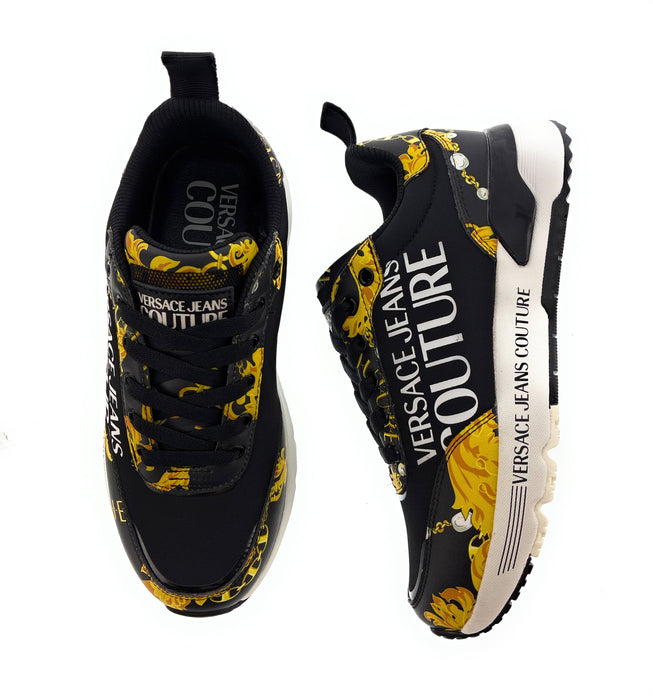Versace Jeans Couture Womens Baroque-Print Black Chunky  Sneakers