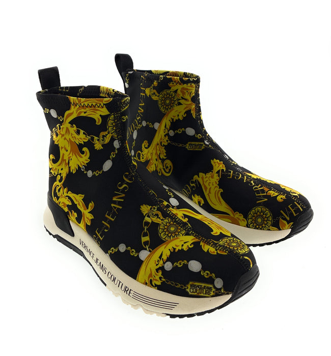 Versace Jeans Couture Womens Baroque Sock  Sneakers Black/Gold