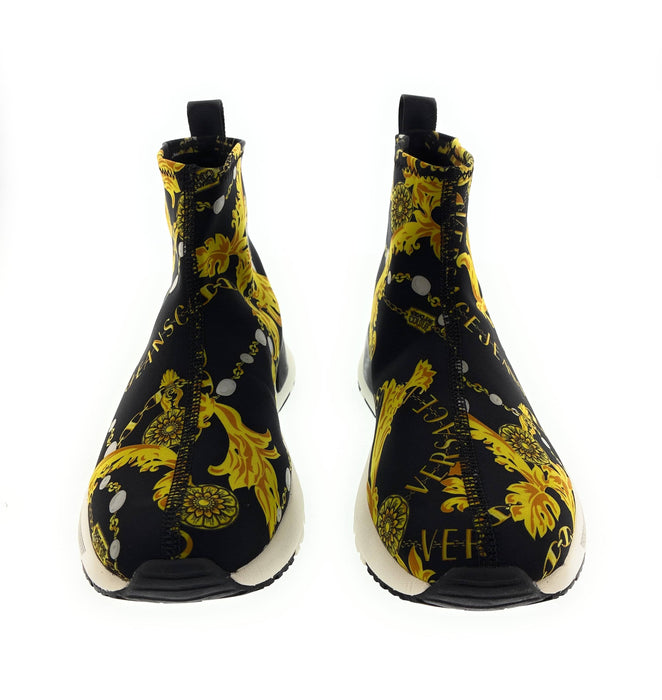Versace Jeans Couture Womens Baroque Sock  Sneakers Black/Gold
