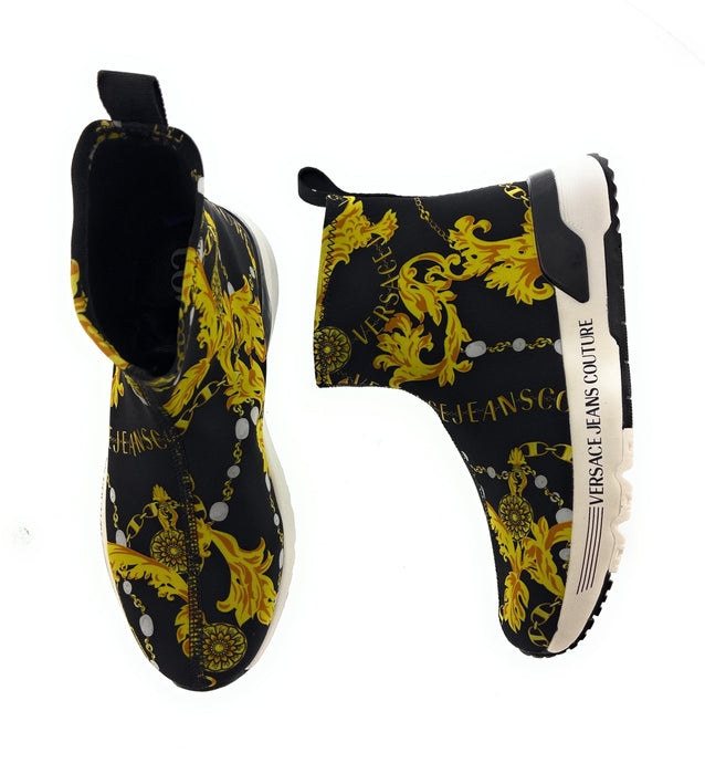 Versace Jeans Couture Womens Baroque Sock  Sneakers Black/Gold