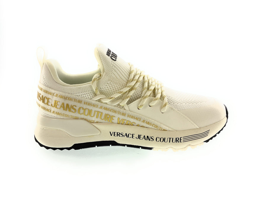 Versace Jeans Couture Womens White & Gold Knit Low-Top  Sneakers