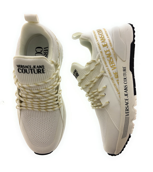 Versace Jeans Couture Womens White & Gold Knit Low-Top  Sneakers