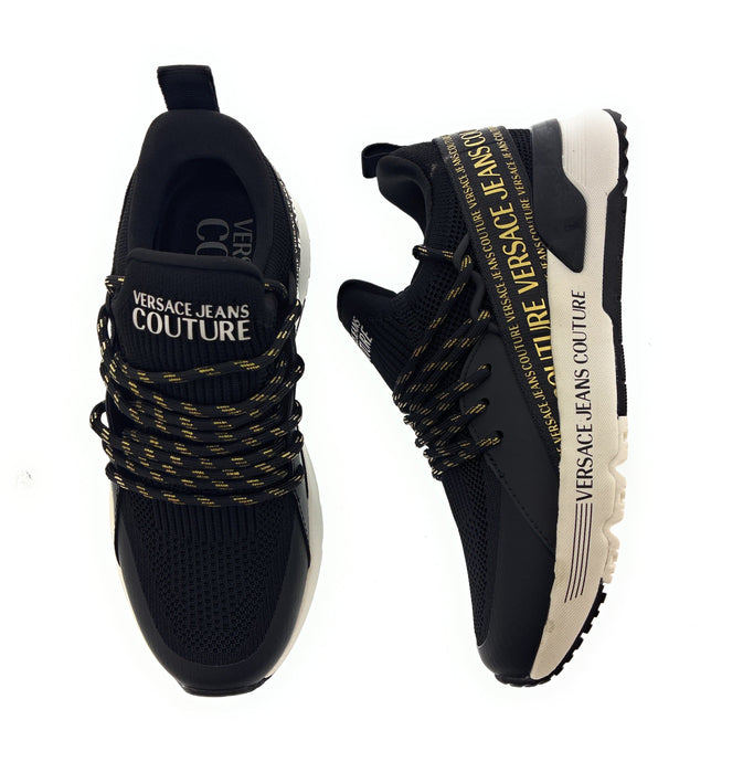 Versace Jeans Couture Womens Black Mesh Lace-Up  Sneakers