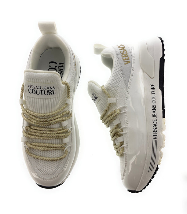 Versace Jeans Couture Womens Women's White Low-Top Sneakers with Metallic Laces