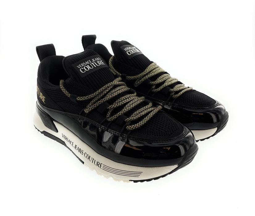 Versace Jeans Couture Womens Black Low-Top Chunky Sneakers with Gold Accents