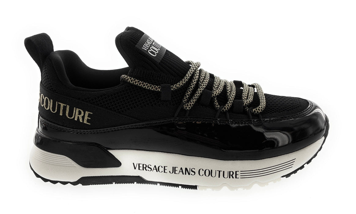 Versace Jeans Couture Womens Black Low-Top Chunky Sneakers with Gold Accents