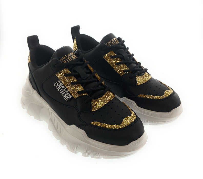 Versace Jeans Couture Womens Chunky Glitter Accent Black Sneakers