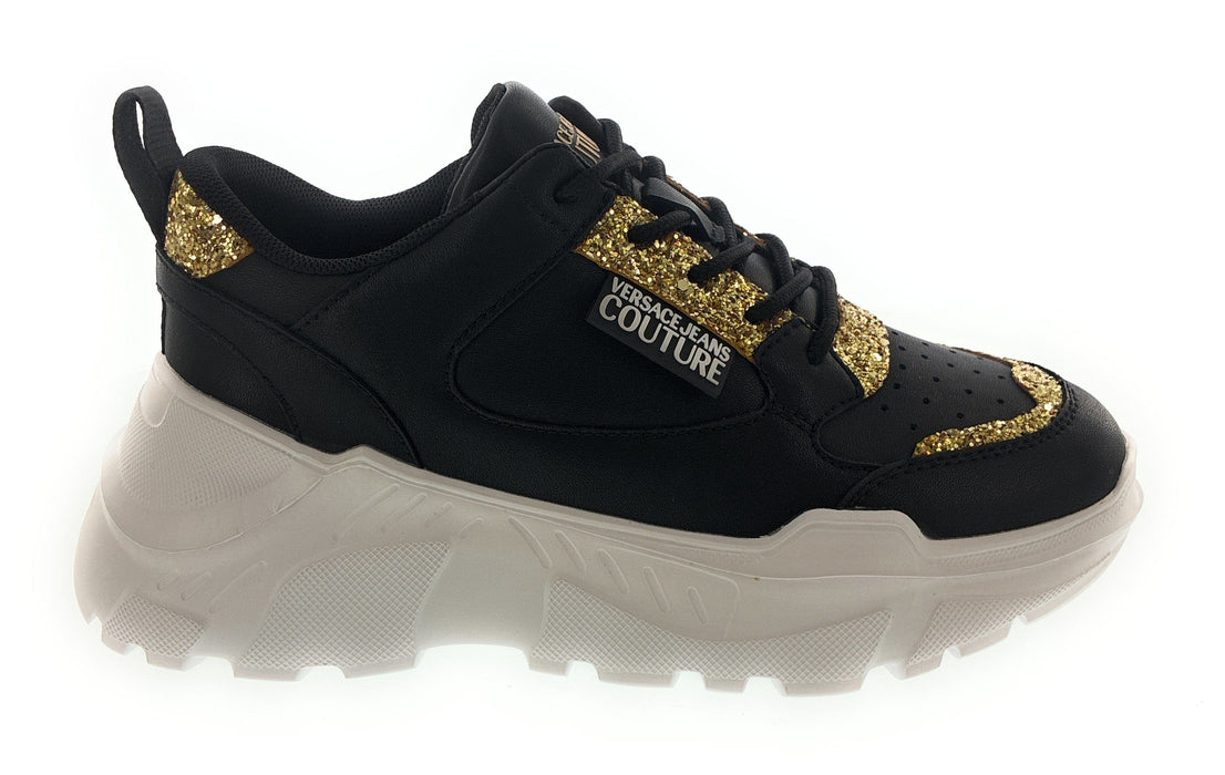 Versace Jeans Couture Womens Chunky Glitter Accent Black Sneakers