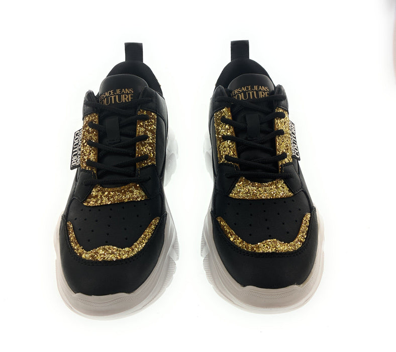 Versace Jeans Couture Womens Chunky Glitter Accent Black Sneakers