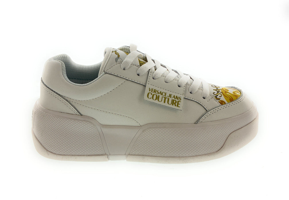 Versace Jeans Couture Womens White Baroque Accent Platform Sneakers