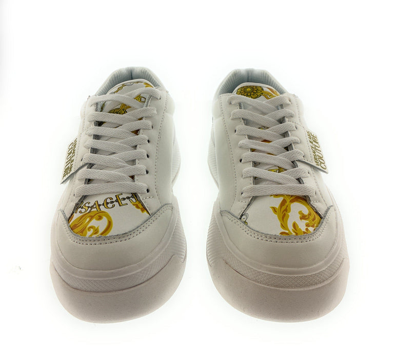 Versace Jeans Couture Womens White Baroque Accent Platform Sneakers