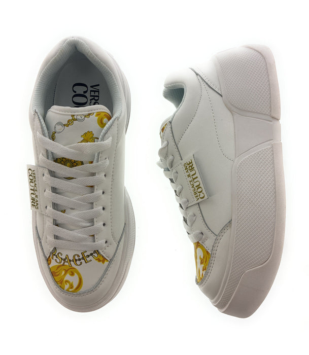 Versace Jeans Couture Womens White Baroque Accent Platform Sneakers