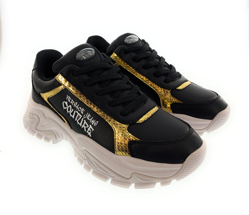 Versace Jeans Couture Womens Chunky Black & Gold Accent Sneakers with Bold Sole