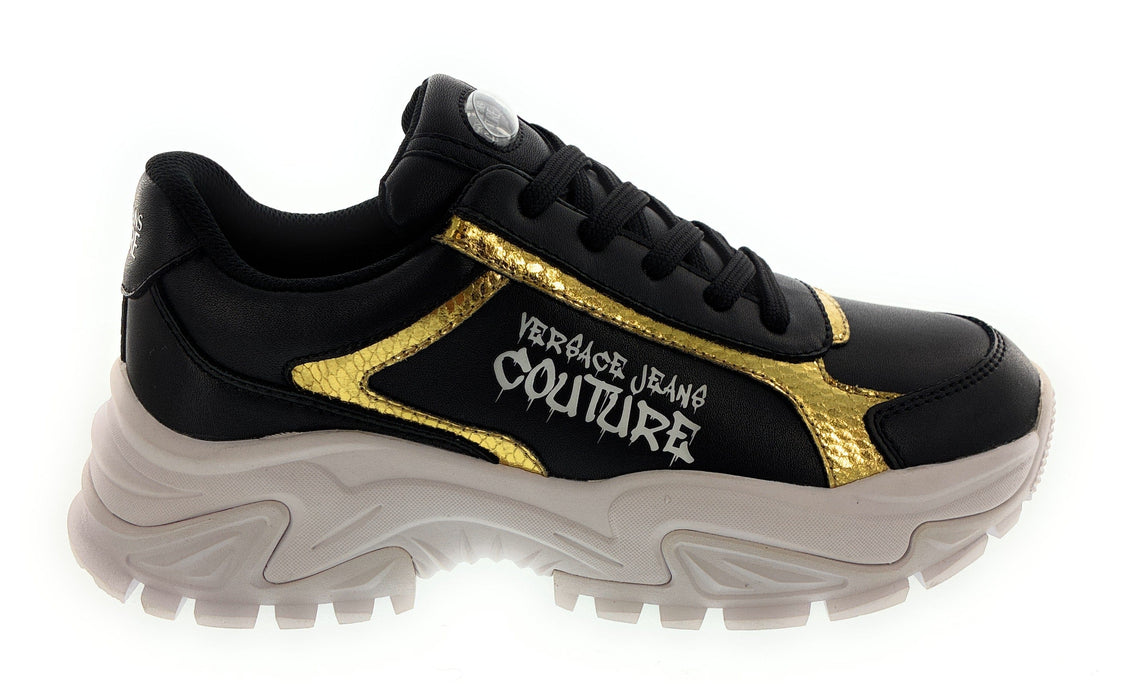 Versace Jeans Couture Womens Chunky Black & Gold Accent Sneakers with Bold Sole