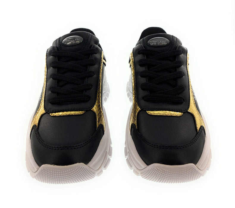 Versace Jeans Couture Womens Chunky Black & Gold Accent Sneakers with Bold Sole