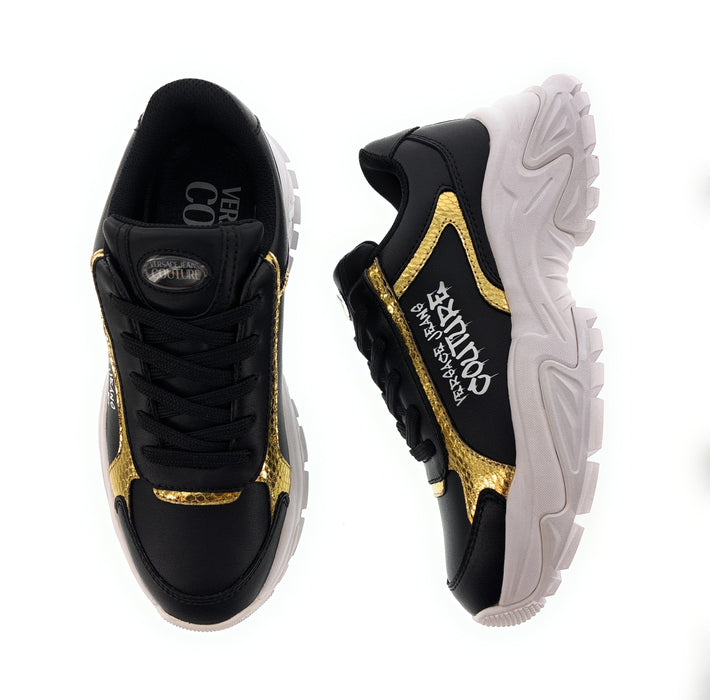 Versace Jeans Couture Womens Chunky Black & Gold Accent Sneakers with Bold Sole