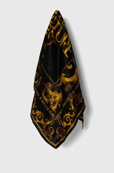 Versace Jeans Couture Baroque Print Silk Scarf – Iconic Gold-on-Black Elegance