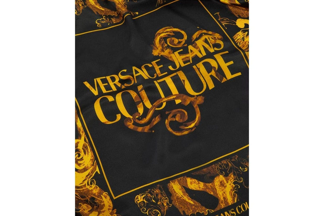 Versace Jeans Couture Baroque Print Silk Scarf – Iconic Gold-on-Black Elegance