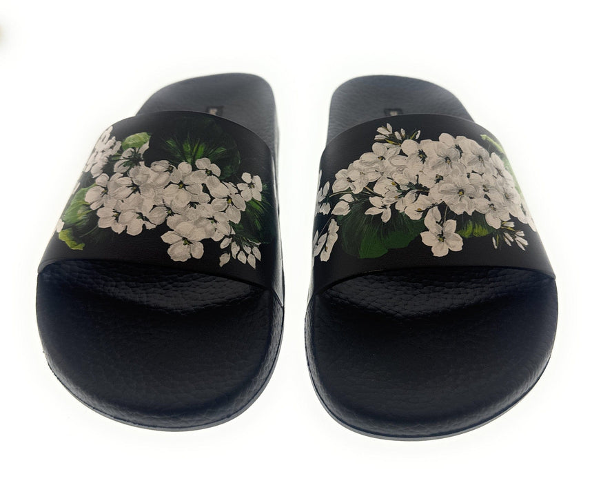 Dolce & Gabbana Black Floral Print Strap Pool Slide-35