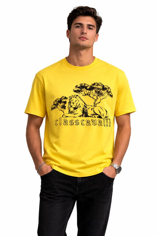 Cavalli Class Light Yellow Lion Print Signature T-Shirt-L