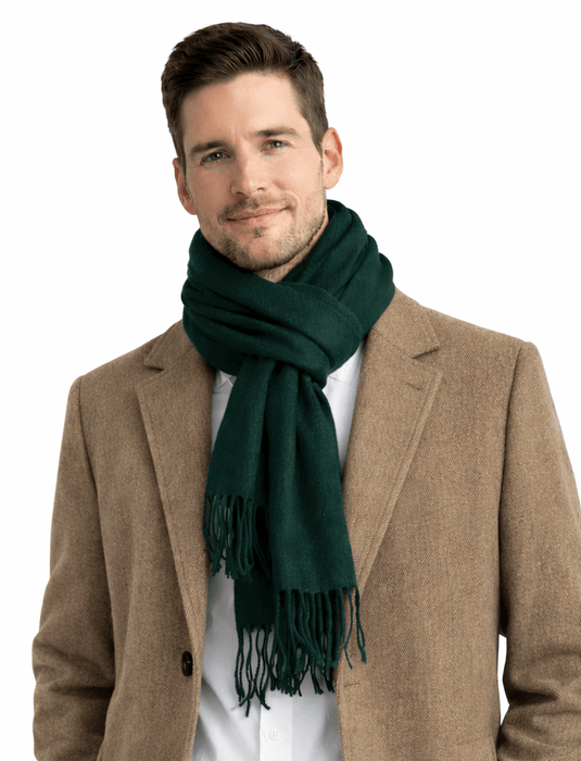 Lanvin Soft Luxurious Cashmere and Wool Green Fringe Scarf