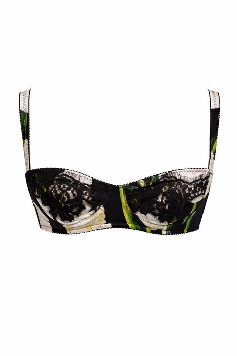 Dolce & Gabbana Green Floral & Black Lace Underwire Bra-34A
