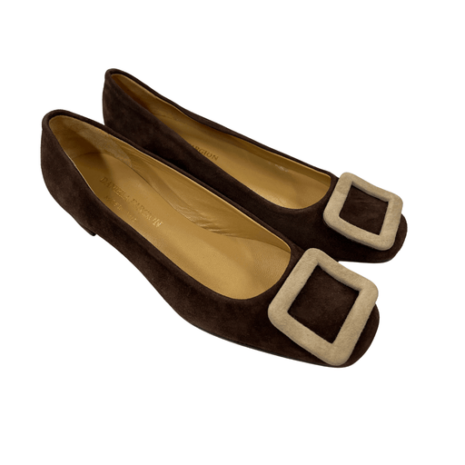 Defective Daniela Fargion Brown Suede Square Buckle Shoes - 8