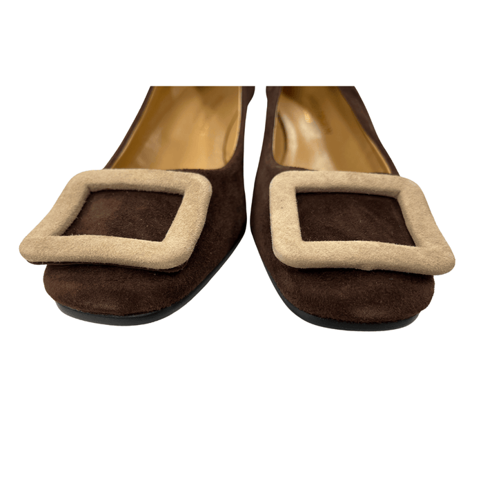 Defective Daniela Fargion Brown Suede Square Buckle Shoes - 8