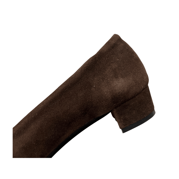 Defective/Store Return Daniela Fargion Brown Suede Square Buckle Shoes - 8.5