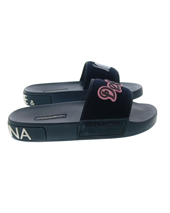 Dolce & Gabbana Black Pink Velcro DG Love Pool Slide-36