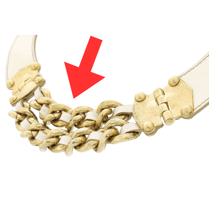 Defective Miu Miu Ivory Leather Woven Gold Chain Choker Necklace-One Size
