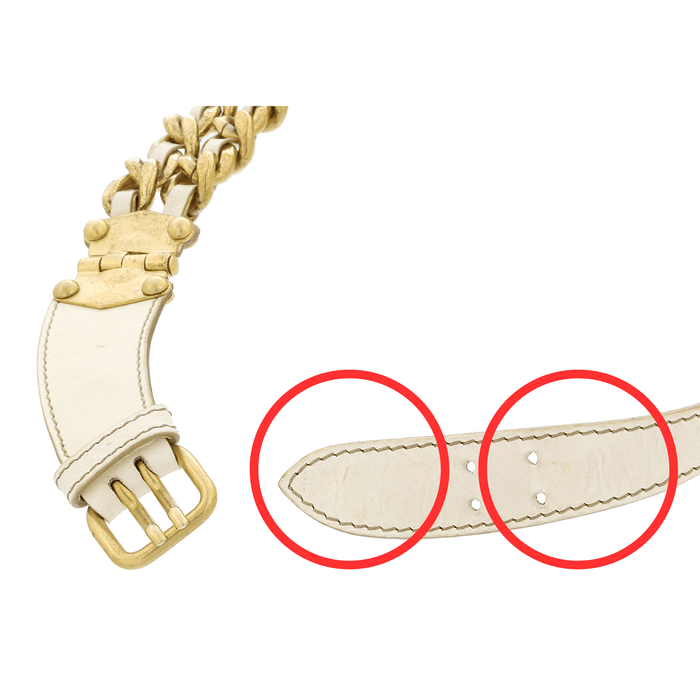 Defective Miu Miu Ivory Leather Woven Gold Chain Choker Necklace-One Size