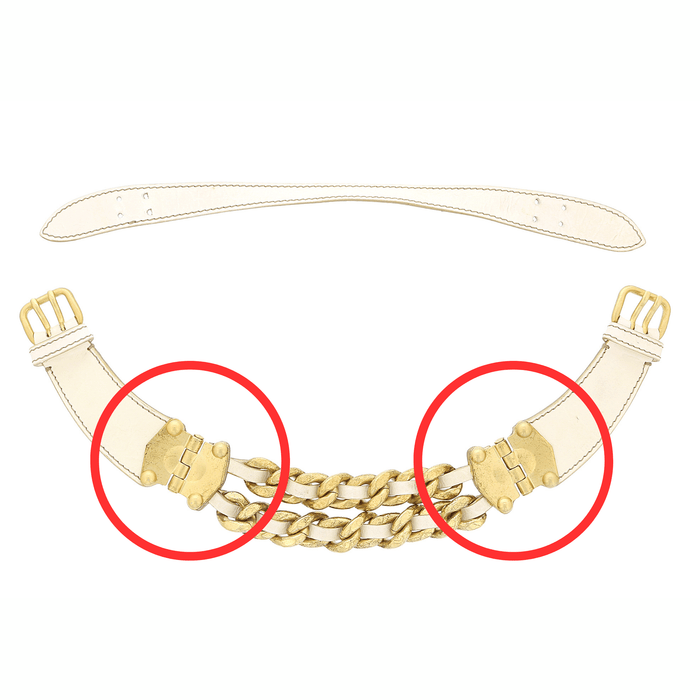 Defective Miu Miu Ivory Leather Woven Gold Chain Choker Necklace-One Size