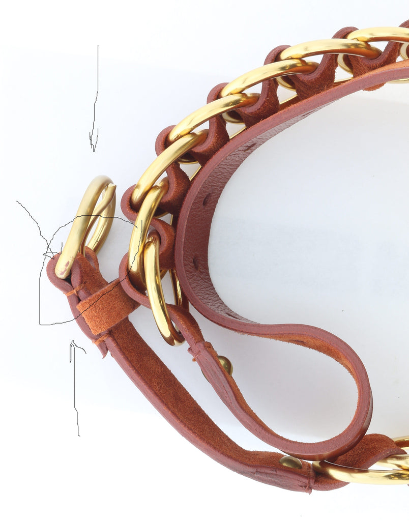 Damaged/ Store Return Miu Miu Burnt Orange Leather Woven Gold Chain Choker Necklace-One Size