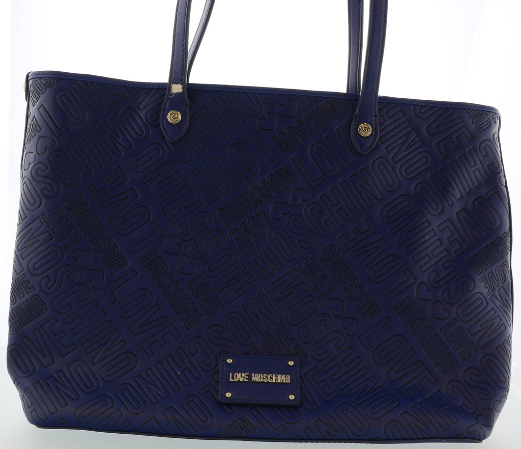 Love Moschino Blue Signature embossed construction